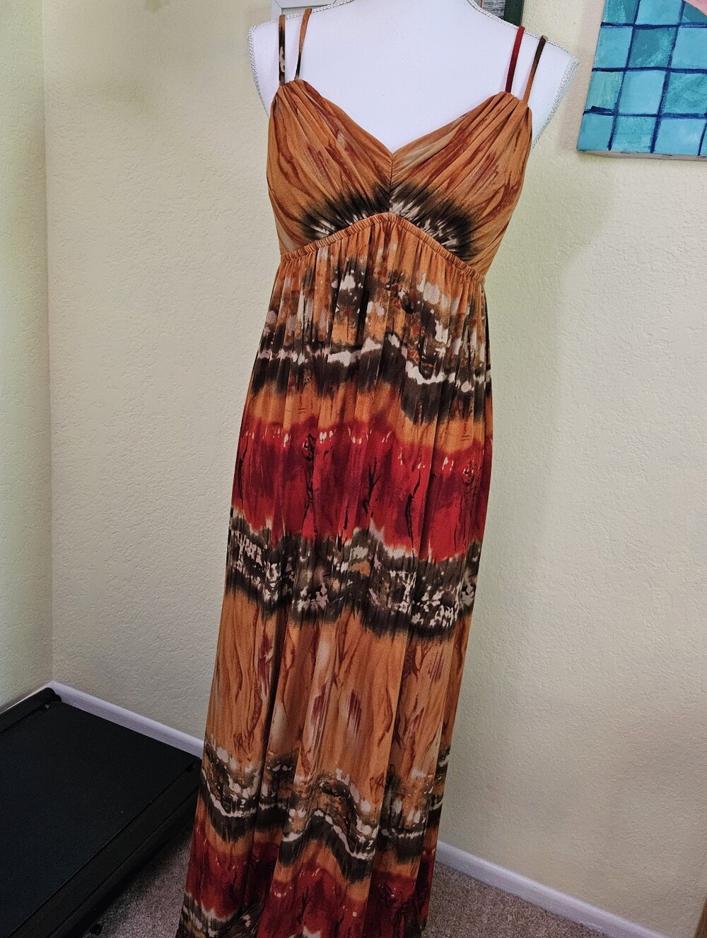 Oleg Cassini Orange Tie-Dye Maxi Dress.